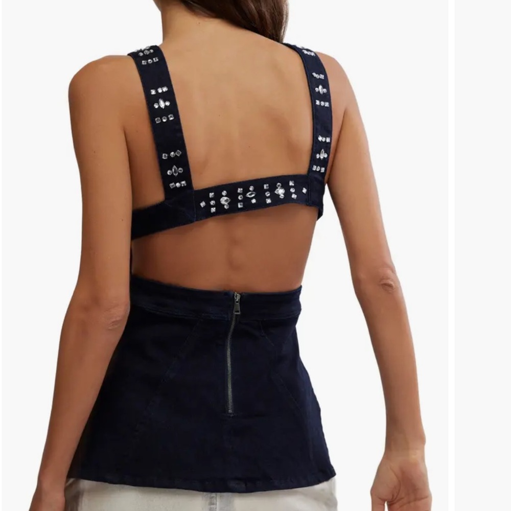 Free People Decked in Shine Rhinestone Denim Tank